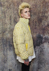 Dog-tooth jacket preppy bomber retro check coat in yellow