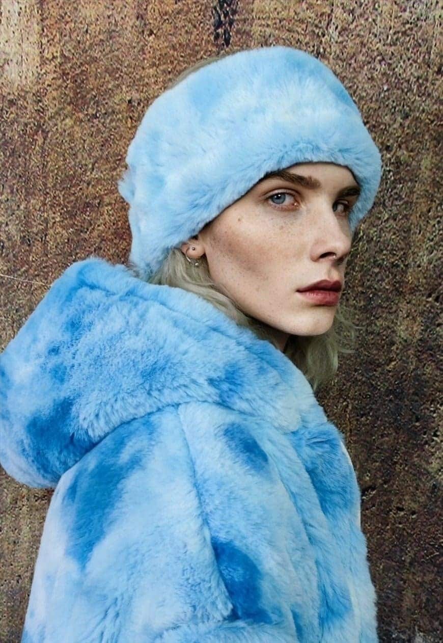 Fleece headband luxury fluffy head cover in tie-dye blue