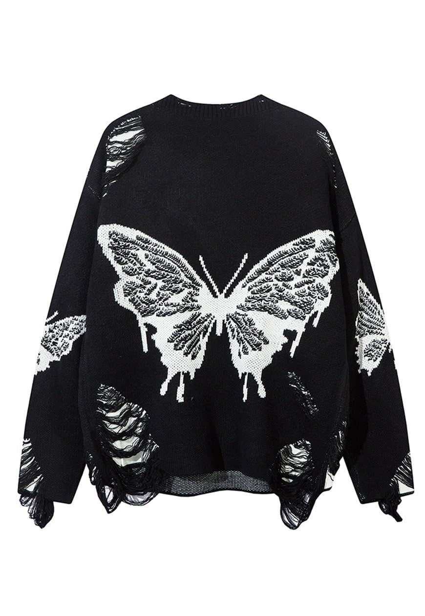 Butterfly sweater grey black ripped gothic jumper grunge top