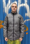 PU leather quilted bomber rubber padded puffer jacket grey