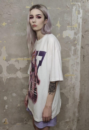 Anime print t-shirt multi slogan Korean tee in white