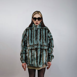 Tie-dye faux fur jacket striped coat grunge fleece imitation bomber short fluffy coat festival o