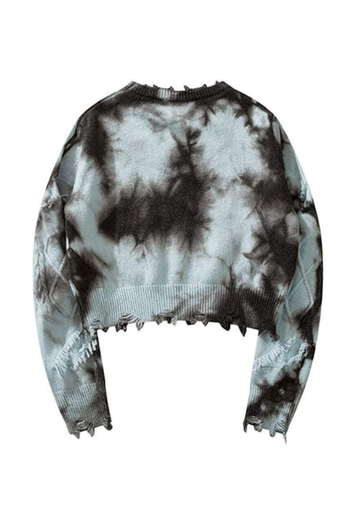 Cropped tie-dye sweater gradient jumper ripped pullover blue