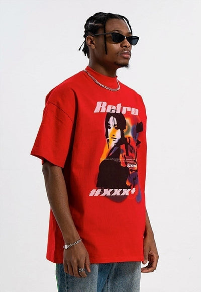 Retro slogan t-shirt vintage poster print tee anime top red