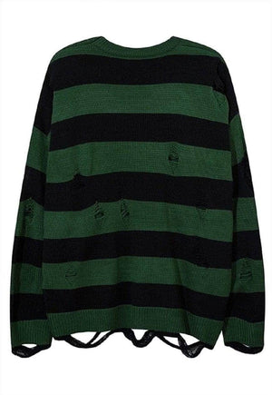 Ripped stripe sweater distressed jumper Halloween retro top