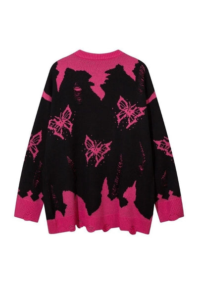 Butterfly sweater distressed grunge jumper ripped top pink