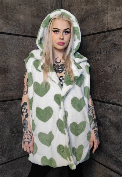 Heart fleece coat handmade 2in1 hood emoji trench jacket