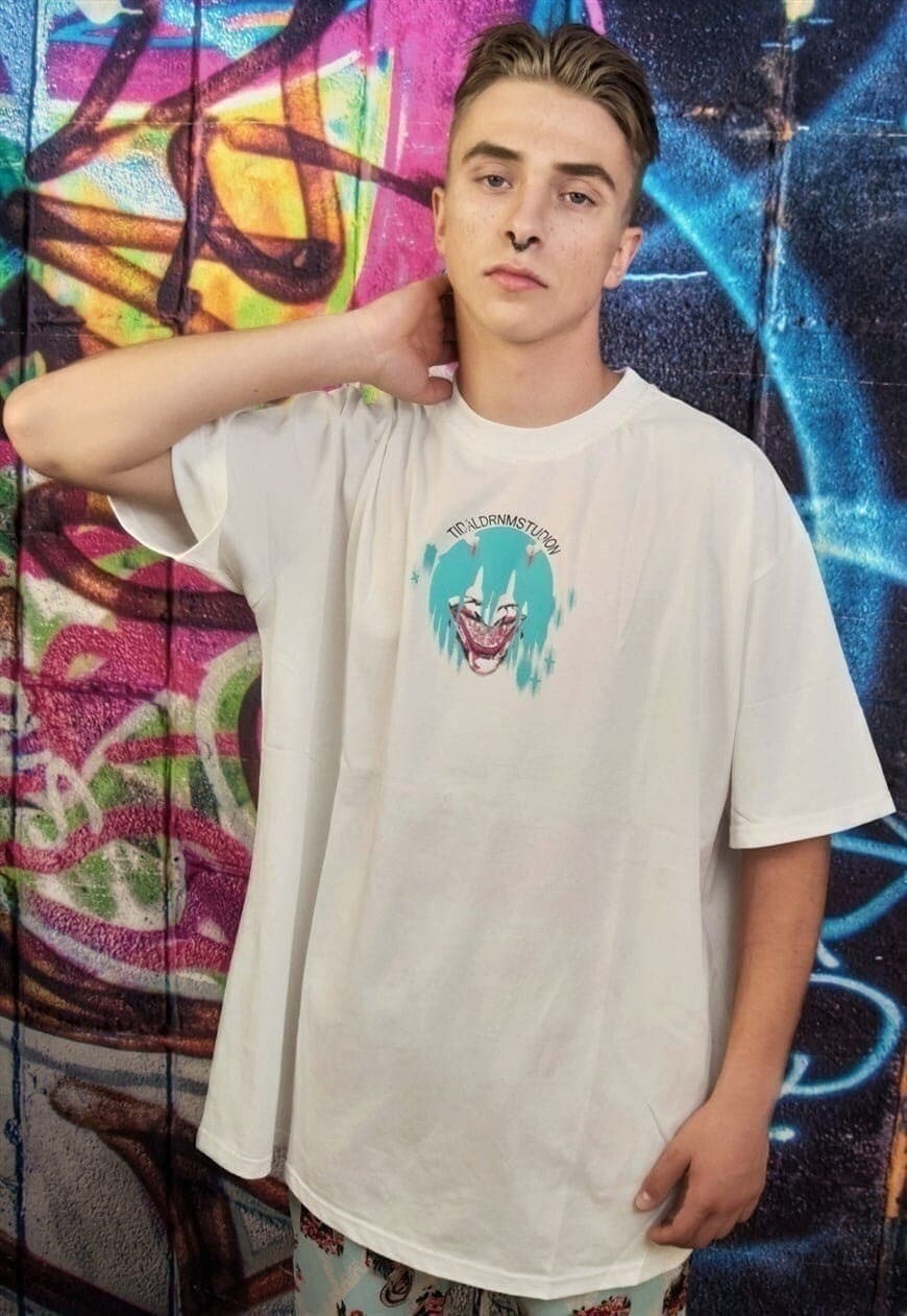 Monster print t-shirt farewell slogan grunge t-shirt white