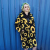 Floral fleece coat sunflower trench daisy pattern overcoat yellow rave bomber festival party jacket custom peacoat in yellow black