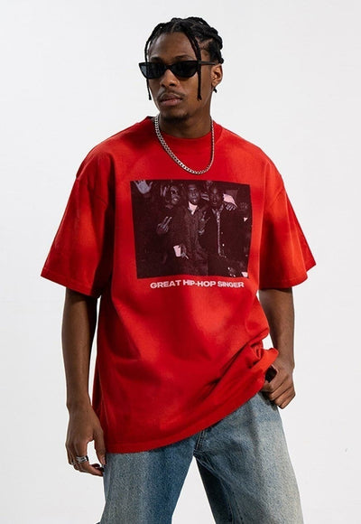 Hip-hop t-shirt rapper tee Notorious B.I.G. top in acid red