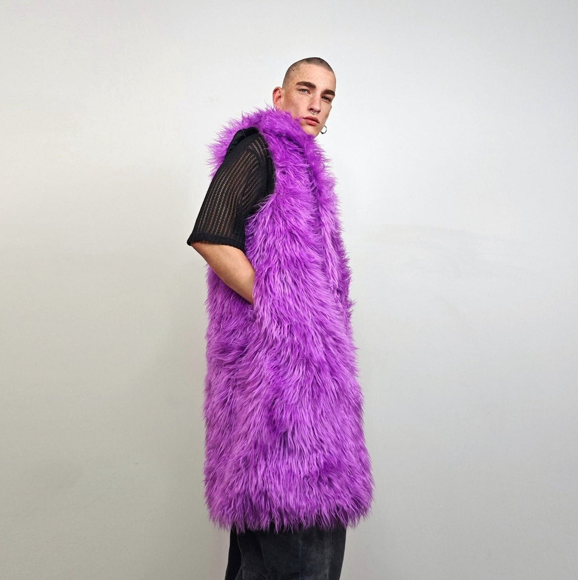 Purple haze faux fur sleeveless jacket long fuzzy lilac gilet Eras ves Dark Harvest