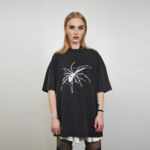 Spider t-shirt Gothic print tee grunge punk top vintage grey