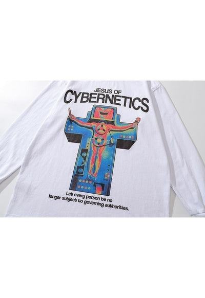 Thermal print t-shirt cyber punk tee retro Jesus top white