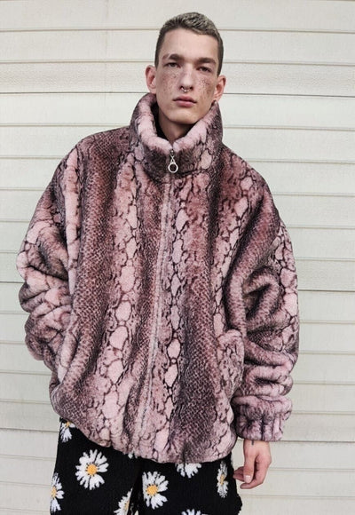 Python fleece jacket handmade snake fur bomber pastel pink