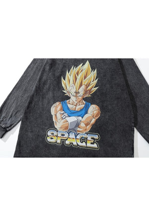 DBZ t-shirt retro cartoon dragon ball long tee in acid grey