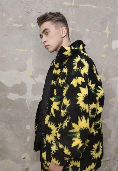 Sunflower fleece jacket handmade daisy floral padded jacket