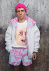 Reversible fleece bomber handmade tie-dye sports jacket pink