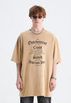 Cross print t-shirt Gothic writing tee grunge punk top brown