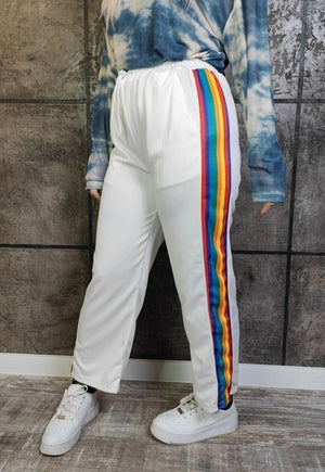 Rainbow panel joggers thin bright overalls in white