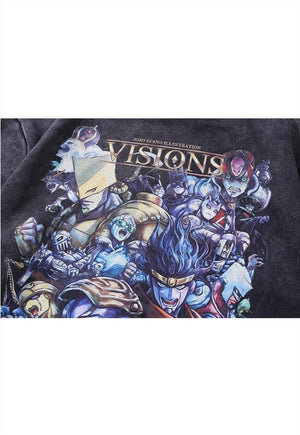 Anime hoodie Visions cartoon pullover Japanese jumper grey