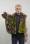 Cropped leopard trench coat green detachable rave bomber