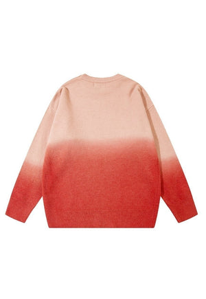 Gradient sweater knitted tie-dye jumper abstract top in red