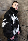 Graffiti fleece jacket faux fur stripe fluffy bomber black