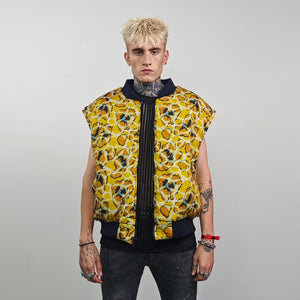 Animal print bomber yellow giraffe jacket reversible college varsity detachable sleeves handmade grunge raver coat festival puffer