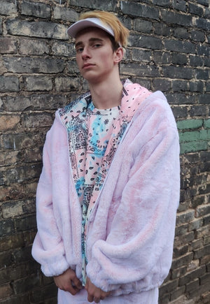 Pastel bandana bomber reversible handmade faux fur jacket