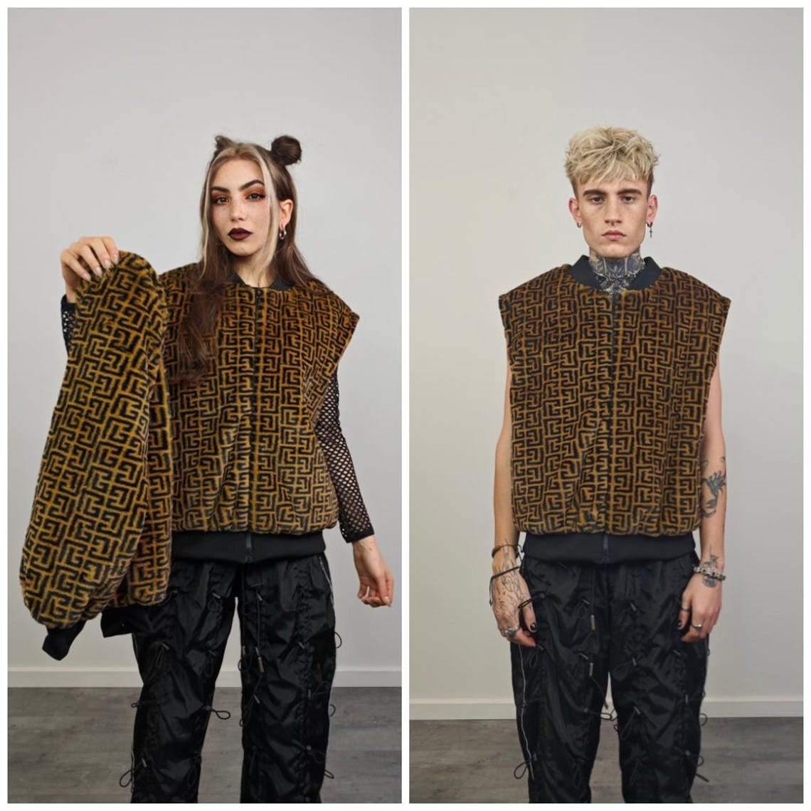 Arabic pattern varsity jacket brown short coat college fleece bomber geometric jacket detachable sleeves zigzag party overcoat festival set