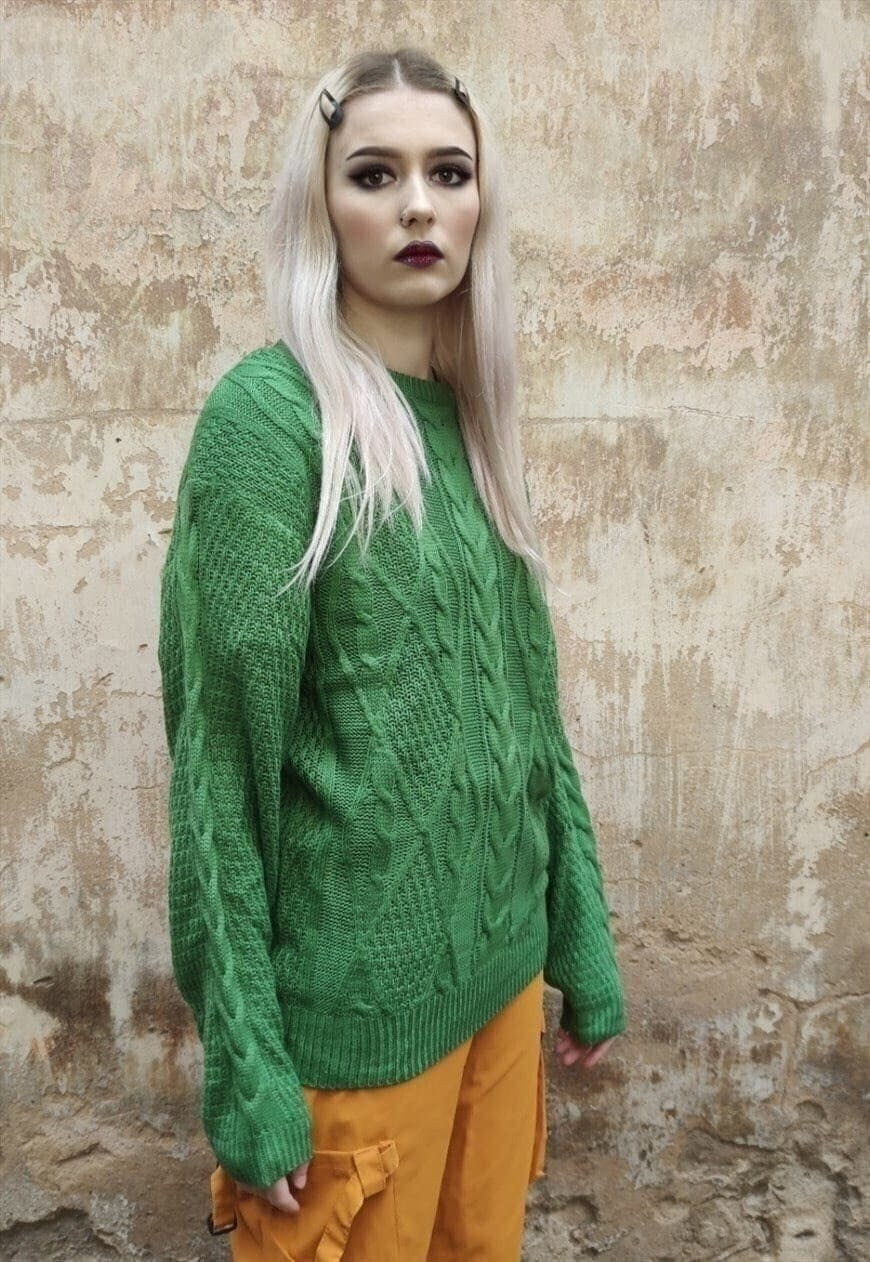 Cable knitwear sweater fluorescent knitwear jumper in green