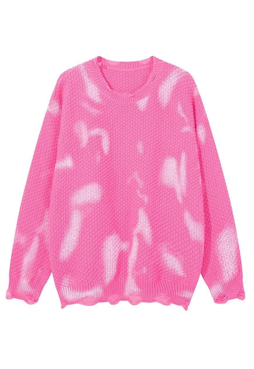 Tie-dye sweater pink textured jumper oil wash grunge top
