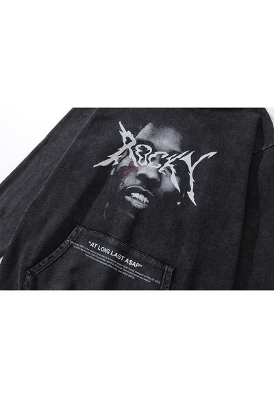 Asap Rocky hoodie rapper pullover hip-hop top in acid grey