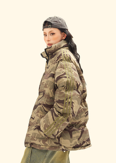 Military puffer jacket camo print bomber army pattern coat