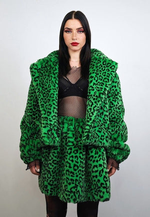 Short leopard trench coat green cropped animal print jacket