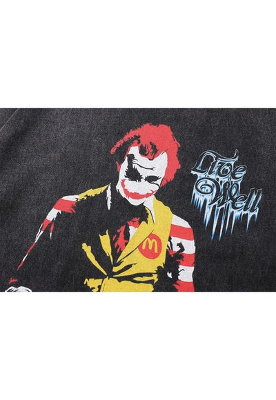 Joker t-shirt clown cartoon tee fast food top vintage grey