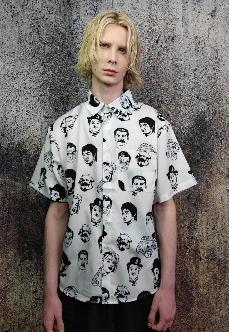 Retro celebrity shirt famous print short sleeve top in white