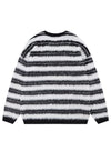 Striped sweater fluffy knitted jumper soft fleece in black