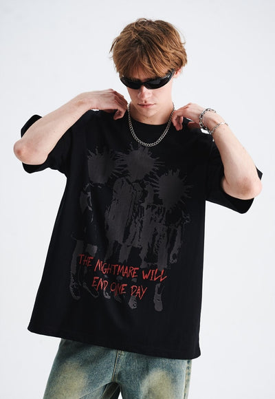 Punk cartoon t-shirt spiky hair tee retro grunge top black