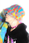 Festival faux fur bucket hat fluffy neon hat Gay rainbow cap