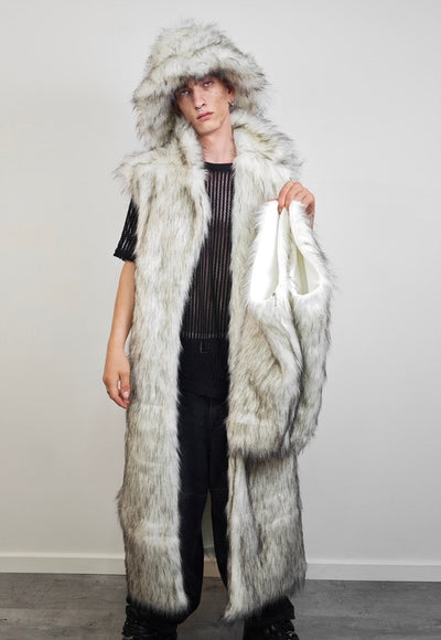 Ken faux fur coat off white fuzzy long length party trench