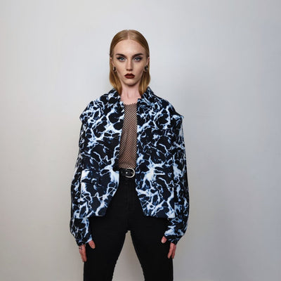 Thunder print jacket catwalk blazer utility going out bomber abstract print fancy dress varsity space pattern coat in black blue