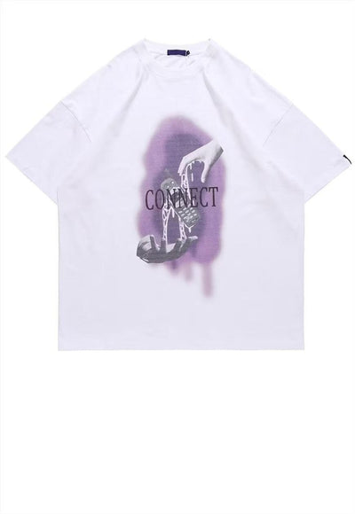 Mobile phone print t-shirt 90s graffiti tee retro top white