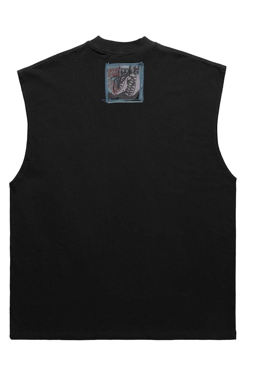 Bondage print sleeveless t-shirt tank top surfer vest vintage wash sample sale 3 for 2
