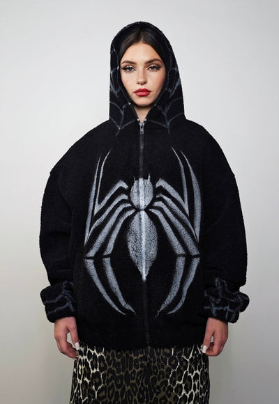 Spiderweb bomber Gothic fleece jacket grunge punk puffer