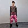 Striped fur joggers winter raver pants fluffy zebra trousers skiing fleece tie-dye overalls festival bottoms burning man pants in red pink