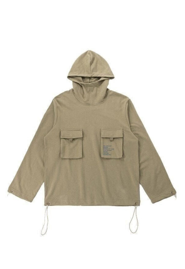 Oversize cargo pocket jumper high neck slogan hoodie cream