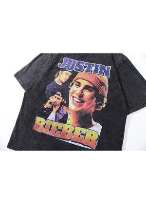 Retro singer t-shirt JB tee grunge skater top in acid grey