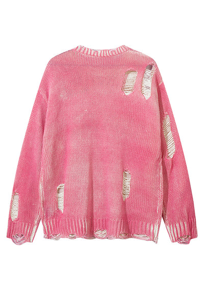 Oil wash ripped sweater pink knitted distressed punk jumper