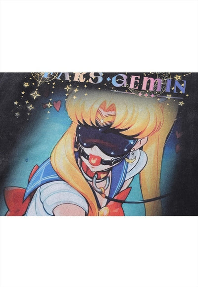 Bondage t-shirt vintage wash S&M cartoon top anime tee grey